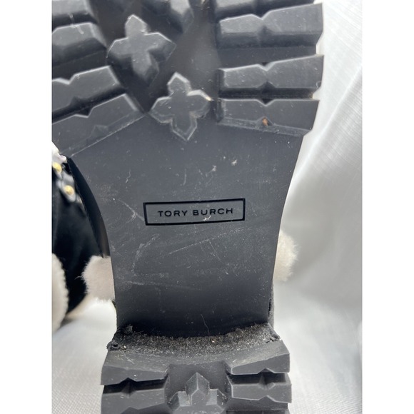 Tory Burch Women Cooper Suede Shearling Lined Lace-up Black Lug Boots size 8 - Picture 11 of 12